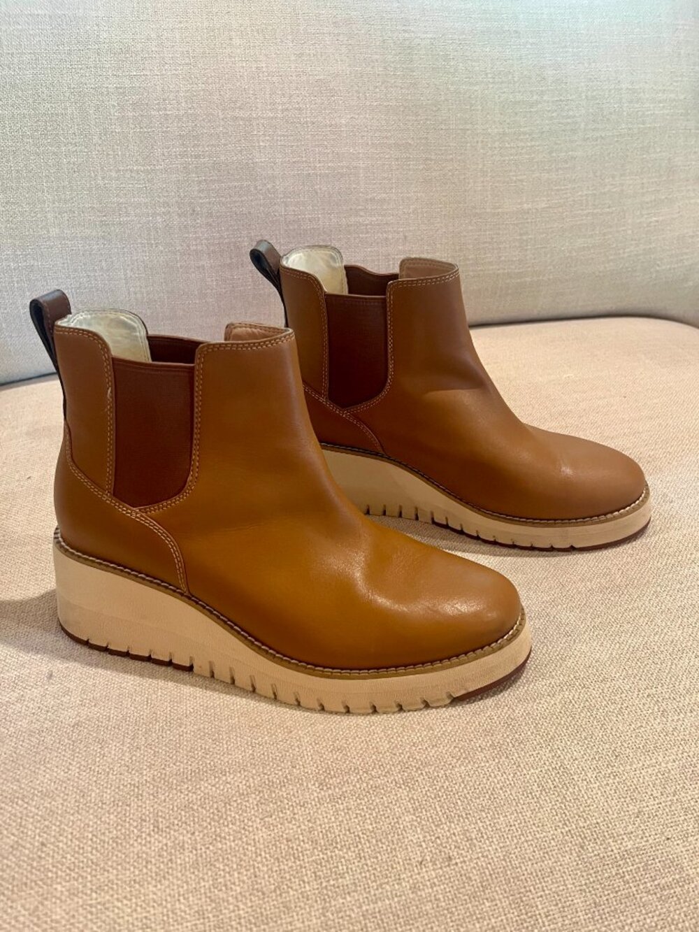 Cole Haan ZeroGrand City Wedge Chelsea Boot Tan Leather Ankle Bootie - Picture 3 of 14